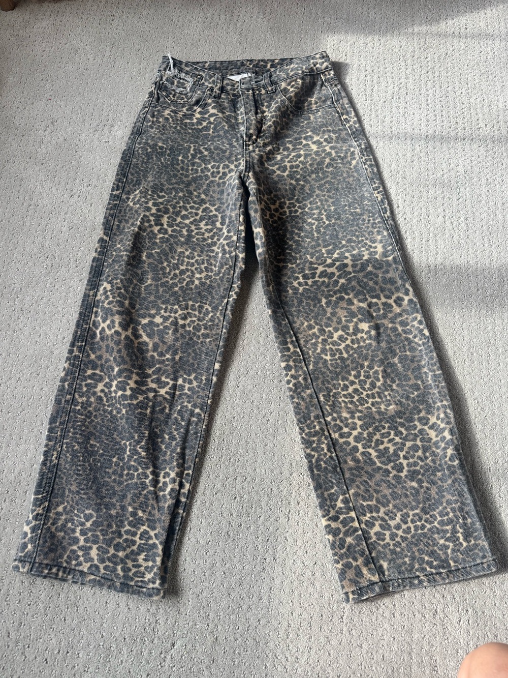 Leopard size small wide leg jeans.
